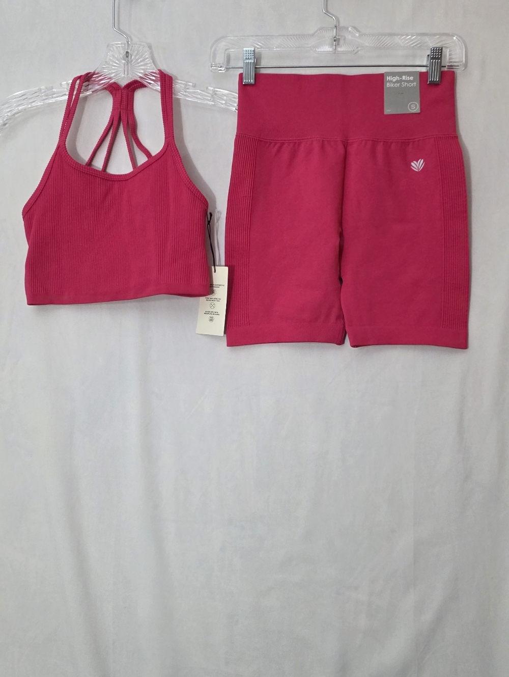 Forever 21 High-Rise Biker Shorts & Strappy Sports Bra Bright Pink Size S NWT